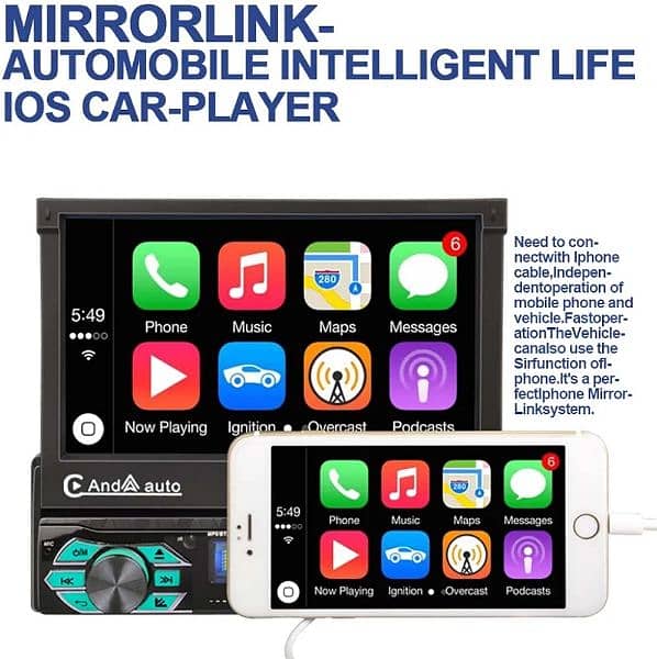 Car Stereo Bluetooth 1DIN 7 Inch with Apple Carplayer & Android 5