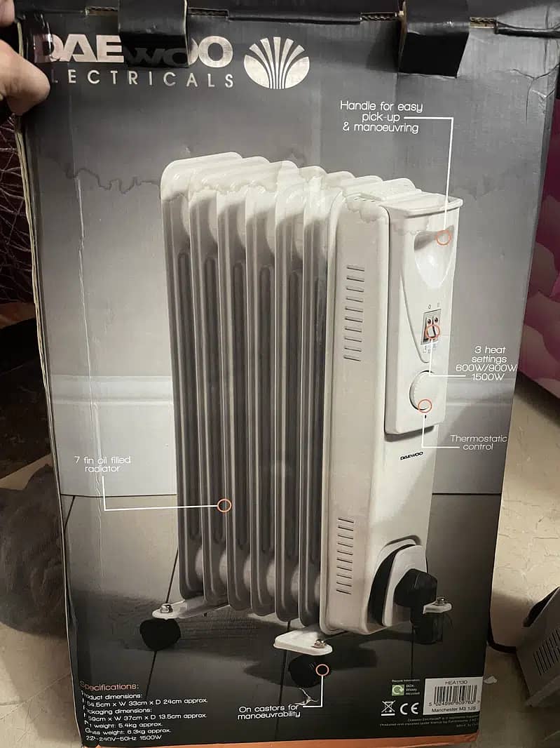 Daewoo Oil Filled Radiator Heater 1500W (NEW) from UK 1