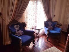 Exquisite Vintage-Inspired Sofa Set with Ornate Coffee Table