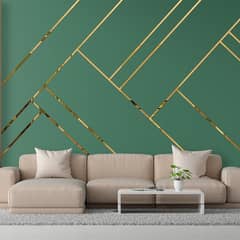 Acrylic Golden Stripe Mirror Wall Stickers, DIY Geometric Removable