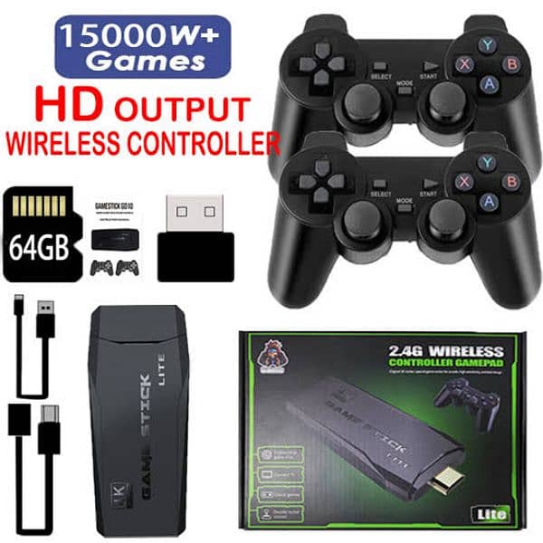 NEW GAME STICK LITE 15,000 GAMES 64 GB CARD AND WIRELESS CONTROLLERS 8