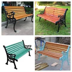 Park Bench PVC & wooden Cast Wrought Iron Patio Metal Waiting Bench