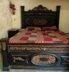 Wooden King Size Bed With 2 Side Tables. . .