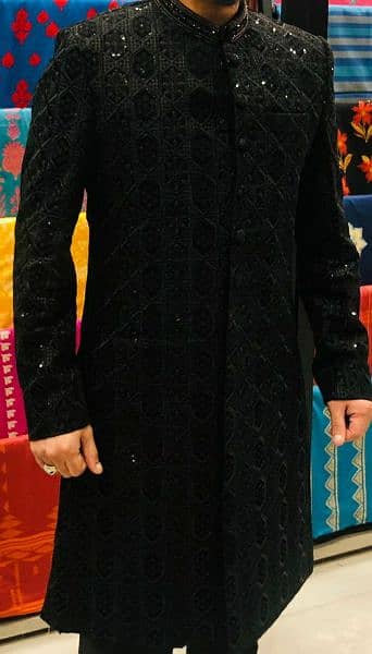 Sherwani velvet black embroided 0