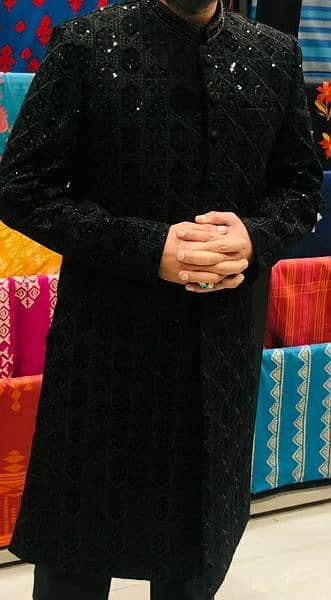 Sherwani velvet black embroided 1