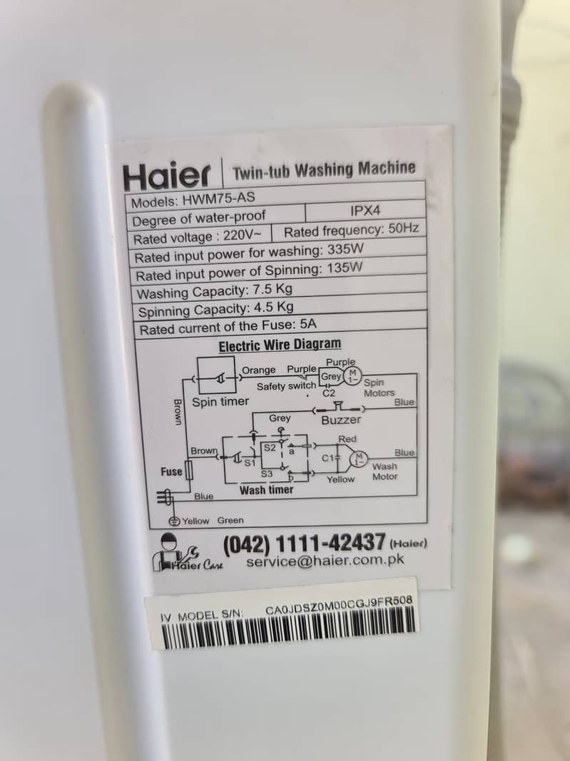 Haier washing mashine semi automatic 7.5 kg 5