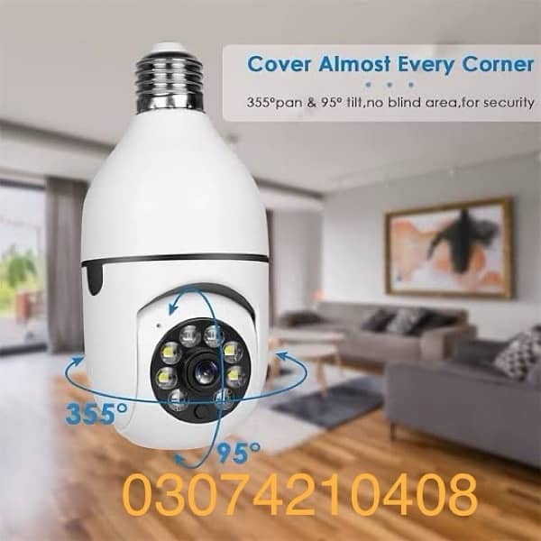 PTZ bulb holder 360 moving wifi camera wireless Cctv 2mp 1080p 0