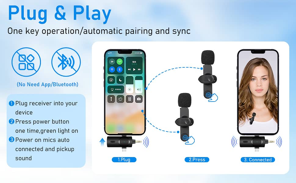 wireless collar mic for mobile, blueetooh outdoor recording mic tiktok 1