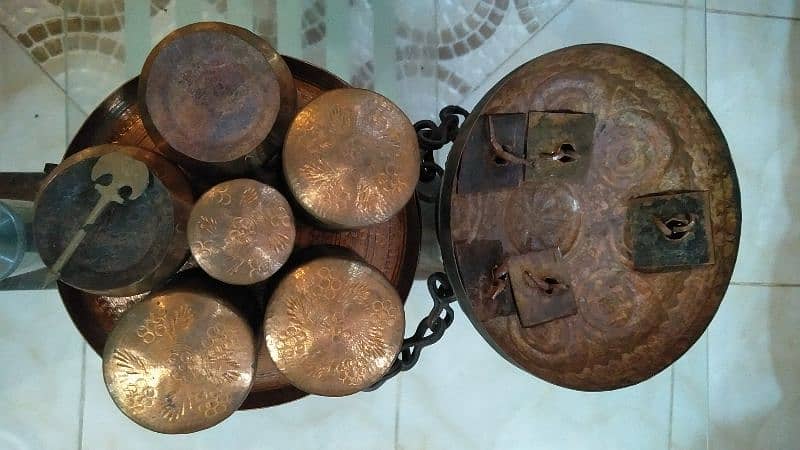 old antique copper made, mughlia era indian craft pandan and pots 1