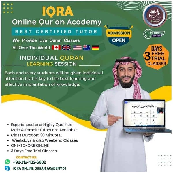 We are giving online holy Quran classes for your kid's and your family 1