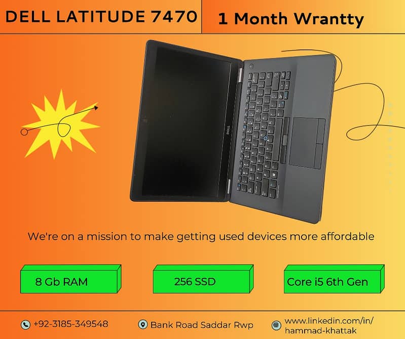 Dell Latitude 7480 Core i5-6300U 2.40GHz 8GB RAM 256GB M.2 13 Laptop  Windows 10 (Reused)