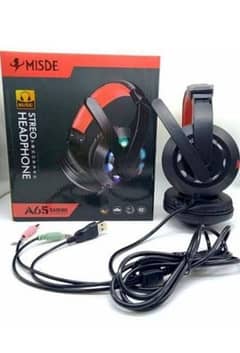 STEREO GAMING HEADPHONES A65 WITH RGB LIGHTS.