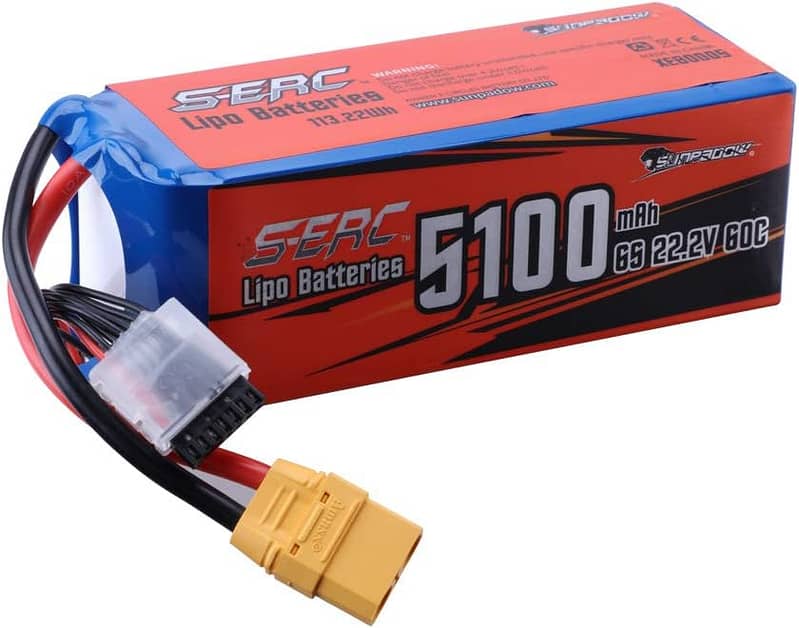 SUNPADOW 6S RC Lipo Battery 22.2V 60C 5100mAh for Drones rc planes 0