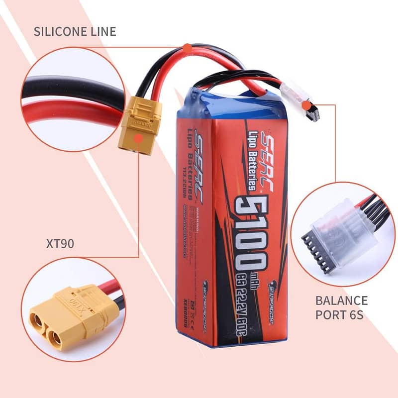 SUNPADOW 6S RC Lipo Battery 22.2V 60C 5100mAh for Drones rc planes 3