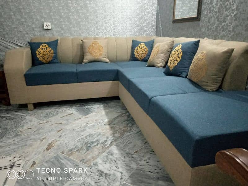 L shape corner sofa / six seater sofa in velvet and jute fabric 4