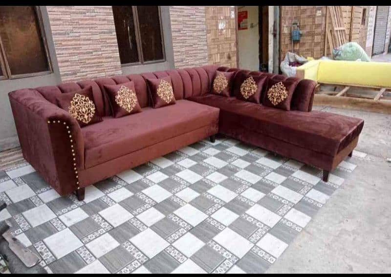 L shape corner sofa / six seater sofa in velvet and jute fabric 5
