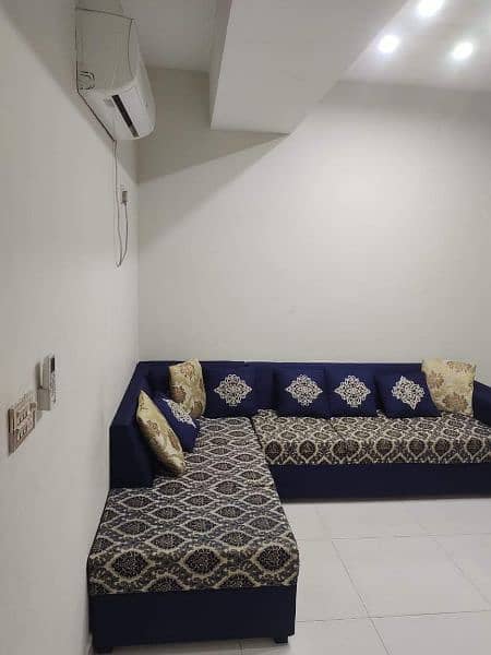 L shape corner sofa / six seater sofa in velvet and jute fabric 6