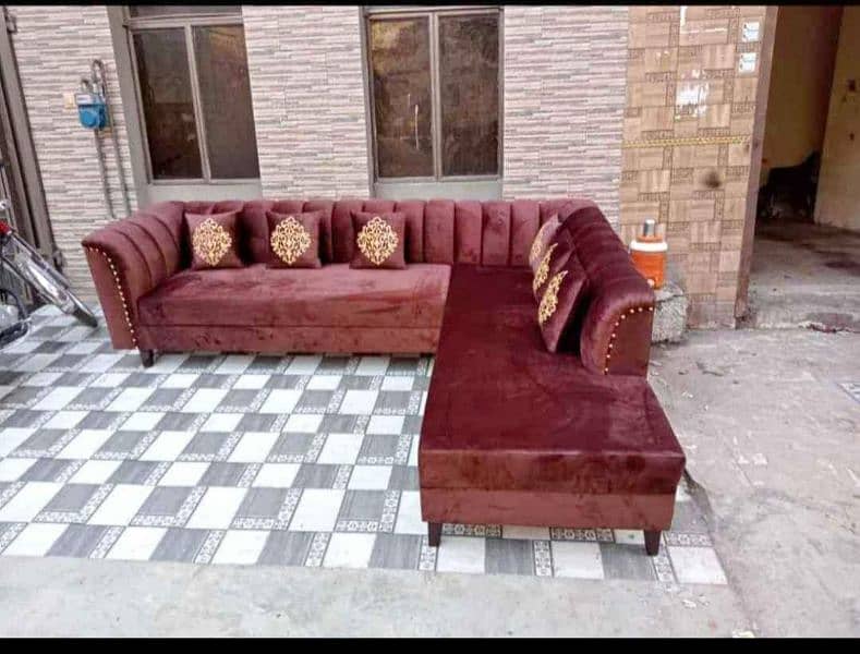 L shape corner sofa / six seater sofa in velvet and jute fabric 7