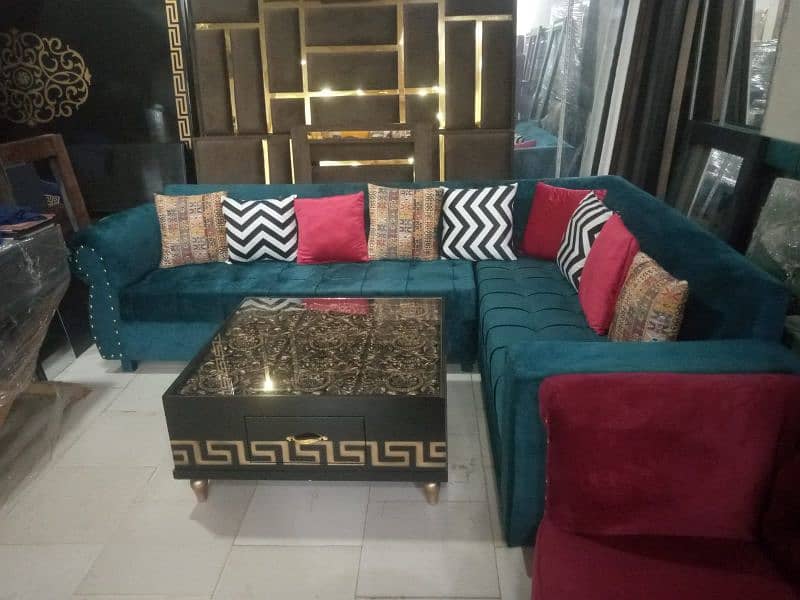 L shape corner sofa / six seater sofa in velvet and jute fabric 9