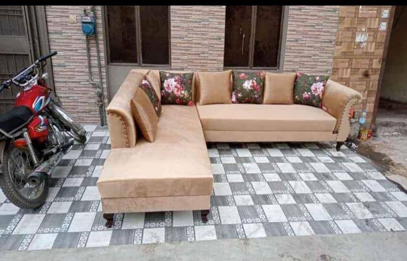 L shape corner sofa / six seater sofa in velvet and jute fabric 12