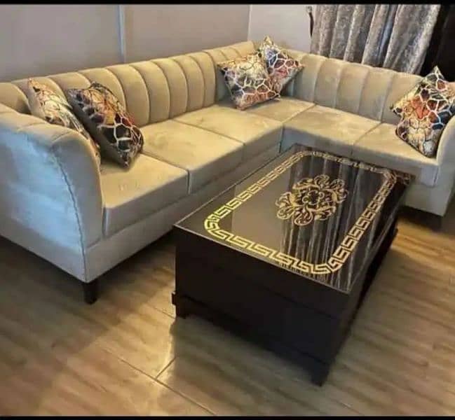 L shape corner sofa / six seater sofa in velvet and jute fabric 14
