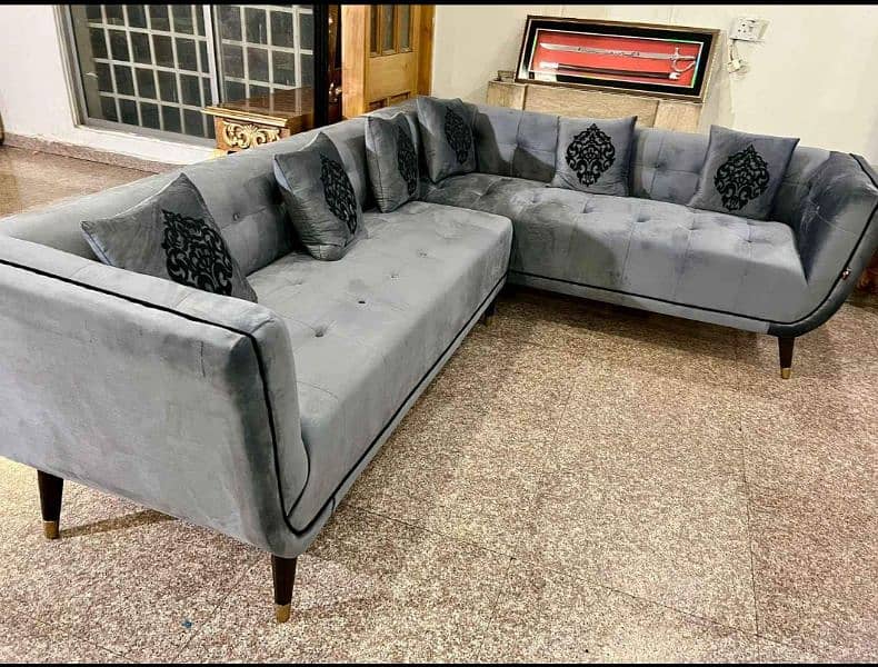 L shape corner sofa / six seater sofa in velvet and jute fabric 17