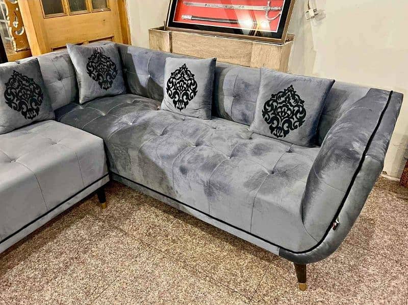 L shape corner sofa / six seater sofa in velvet and jute fabric 18
