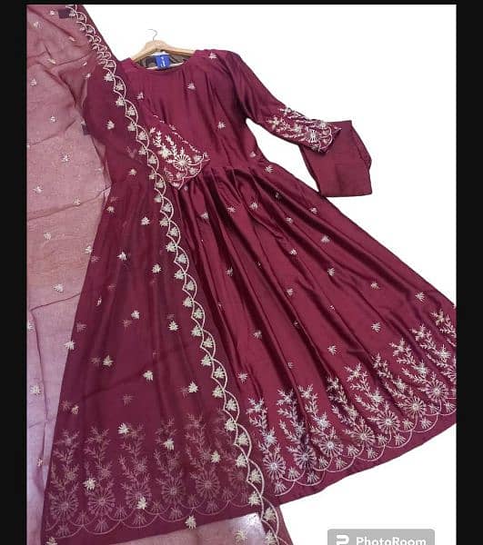 3 Pcs Women's Stitched Shamoz Silk Embroidered Suit 1