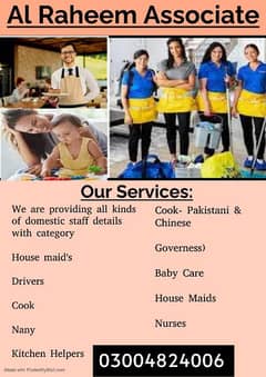 House maids , Maids , Patient care , Couple , Cook , Office Boy ,Guard