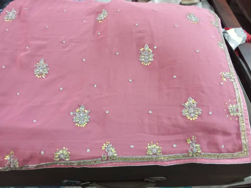 Pink chiffon stiched saree 9