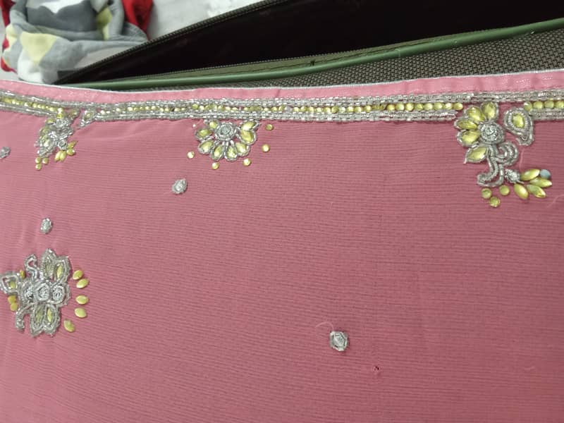 Pink chiffon stiched saree 11