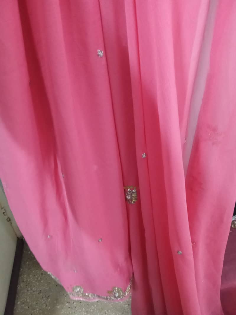 Pink chiffon stiched saree 13