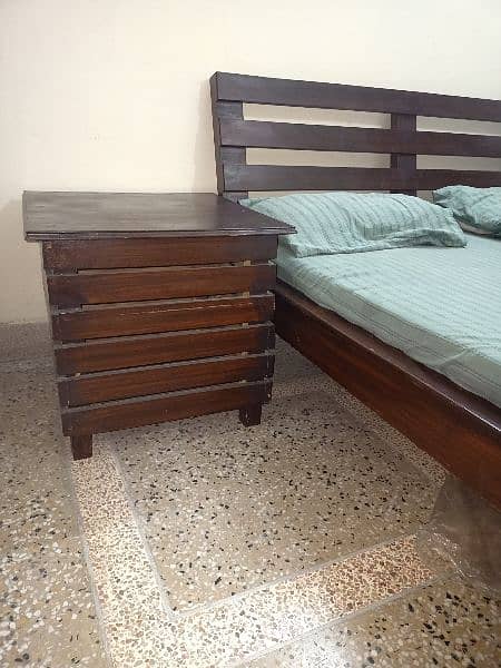 Wooden Bed Queen Size with Side Tables and Mattress 1