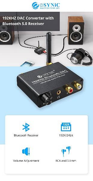 192kHz DAC Digital to Analog Audio Converter with Bluetooth V5.0 3