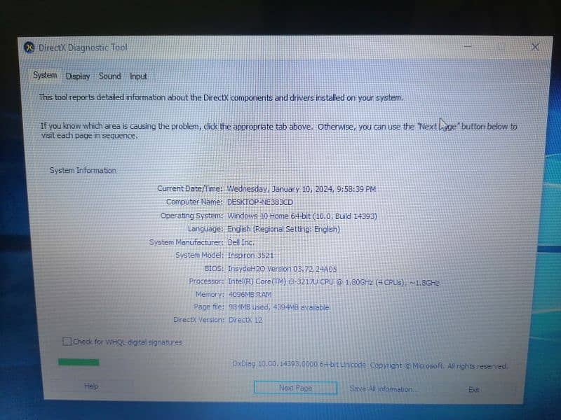 Dell inspiron core i3, 3rd gen, 4 gb ram, 320 gb hdd 6