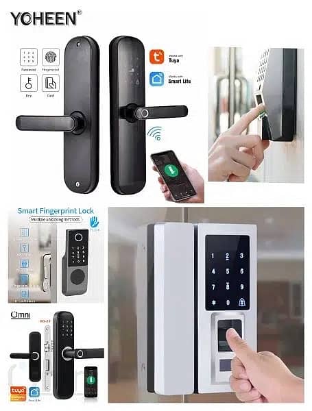 Wifi Smart handle  Electric Access control fingerprint glass door lock 1