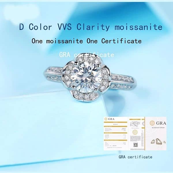 18 K White Gold /Diamond Ring/Silver Moissanite/Ring 7