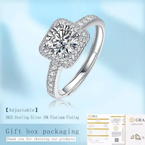 18 K White Gold /Diamond Ring/Silver Moissanite/Ring 11