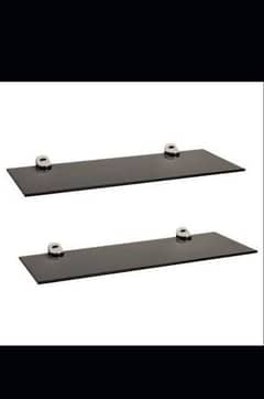 SET OF 2 BLACK GLASS SHELVES