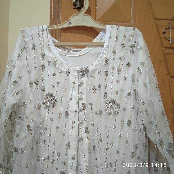 Beautiful white net gown with star work. Ready to wear. 6