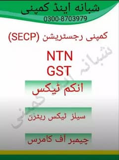 NTN/GST/NGO/FILER/TAX RETURN/SECP/FBR/COMPANY REGISTRATION