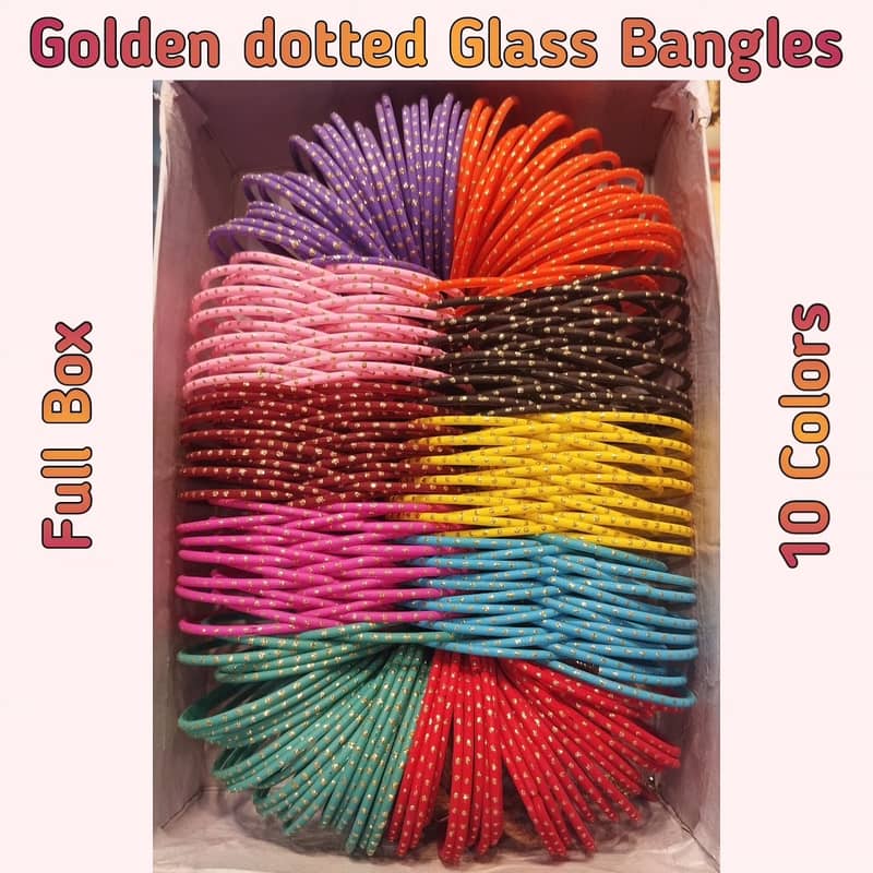 trendy golden Dotted glass bangles full box 0