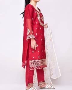 3 pcs Women's stitched Organza Embroidered suit.