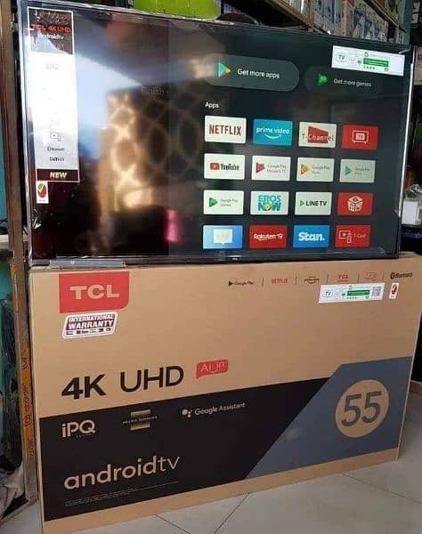 Smart led tv 65  UHD HDR TCL led tv box pack 03359845883 wrie 0