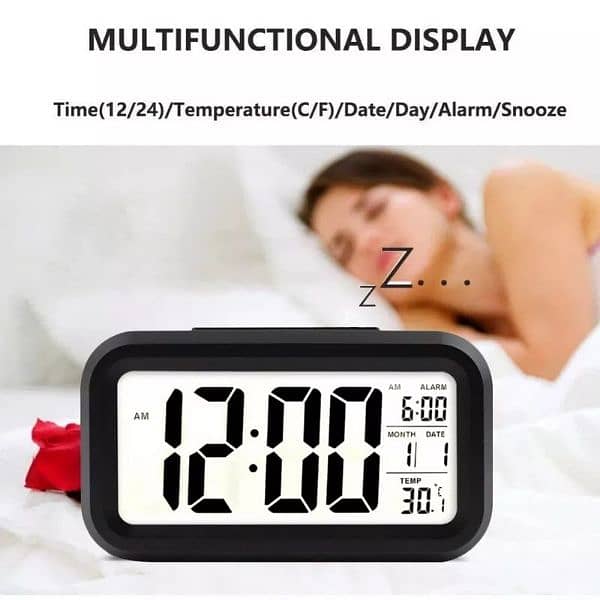 LED Digital Alarm Clock Backlight Snooze Data Time Calendar Des 5