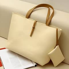 Stylish Solid Color Faux Leather Bag with Zipper Closure