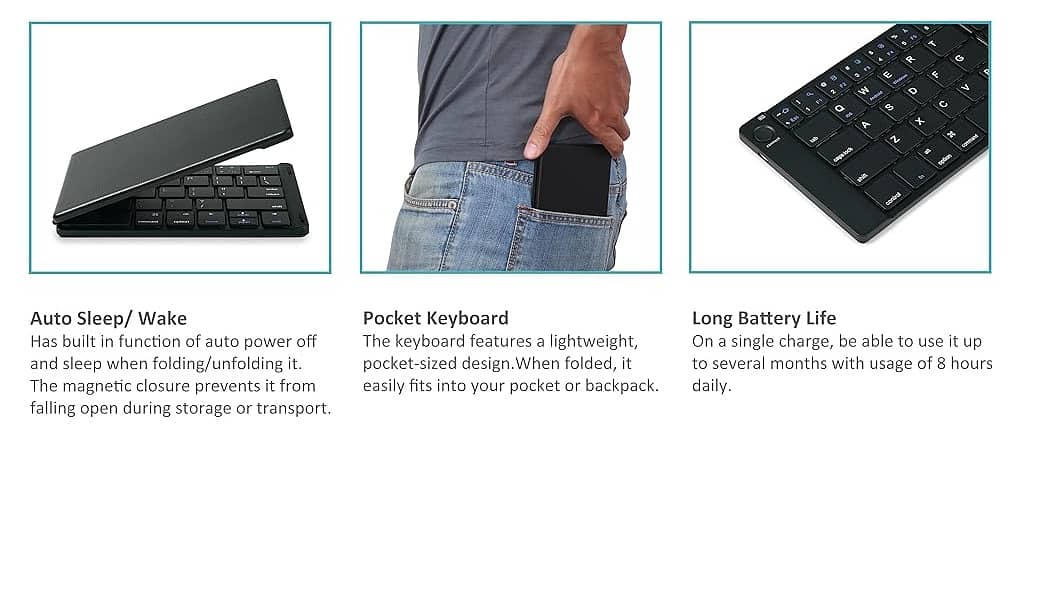 Mini Pocket Portable Bluetooth Wireless Keyboard Folding Foldable 7