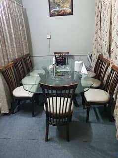 double mirror top dinning table and 8 chairs