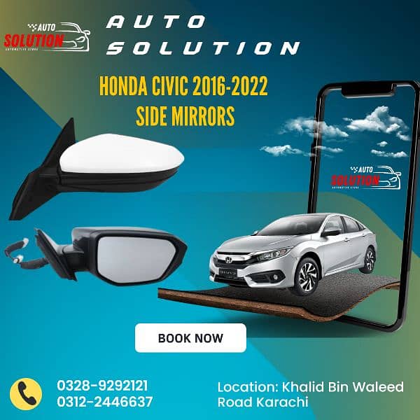 Honda Civic 2016-2022 Side Mirrors Auto Retractable 0