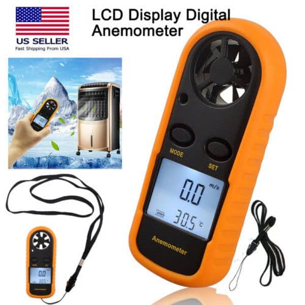 Digital LCD Anemometer Air  Velocity Thermometer Mini Wi 7